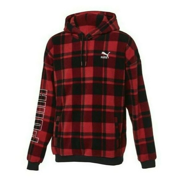 Puma Hoodie Large Buffalo Plaid Fleece 